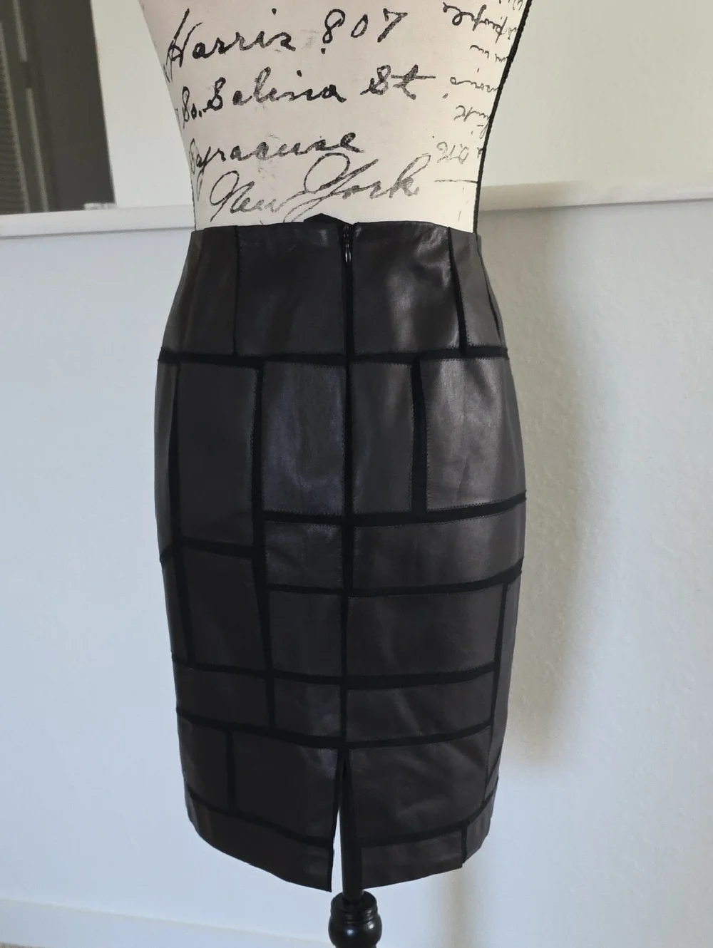 Lafayette Lambskin Leather/silk Block Panel Skirt - Picture 2 of 6